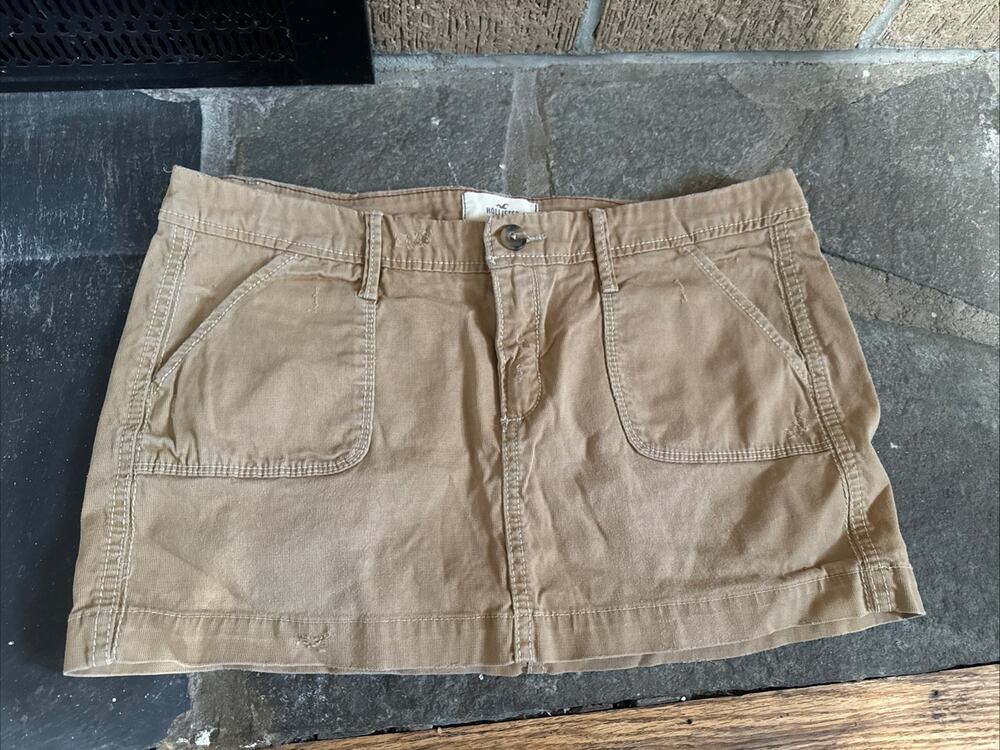 Hollister Womens Low Rise Micro Mini Skirt Size 7 Tan Stretch Y2K 2000